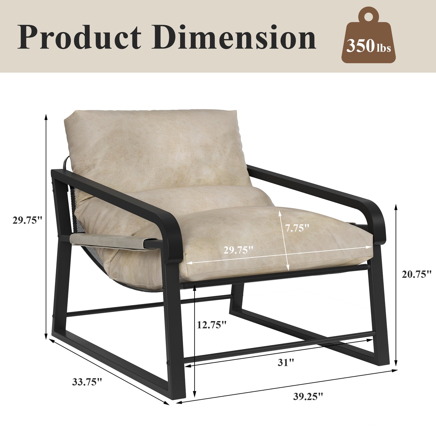 Modern Metal Frame Accent Chair, Comfy Armchair with Cushion, Lounge Sofa Chair for Living Room, Bedroom - Beige