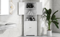 Tall Bathroom Storage Cabinet, Corner Cabinet with Doors and Adjustable Shelf, MDF Board with Painted Finish, White