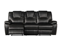 Hong Kong 3 Piece Power Reclining Sofa Set made with Faux Leather in Black