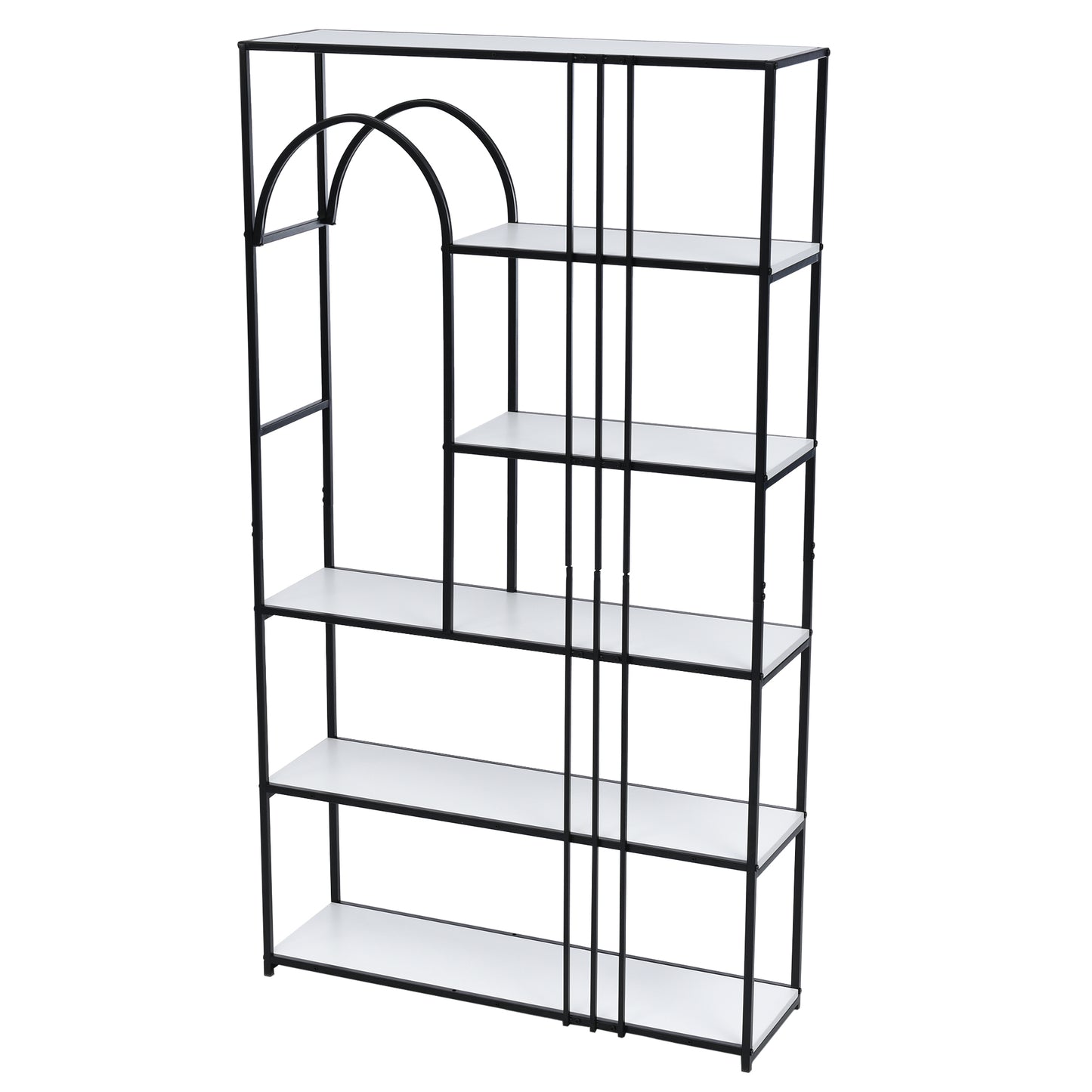 70.9 Inch Home Office Bookcase Open Bookshelf Storage Large 6 Shelf Bookshelf Furniture with Black Metal Frame, White