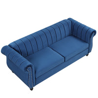 82.5" Modern Sofa Dutch Fluff Upholstered sofa with solid wood legs, buttoned tufted backrest,blue