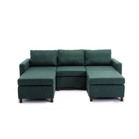 3 Seat Module Sectional Sofa Couch With 2 Ottoman for living room,Seat Cushion and Back Cushion Non-Removable and Non-Washable,Green