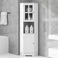 Tall Bathroom Storage Cabinet, Corner Cabinet with Glass Door, Open Storage, Adjustable Shelf, White