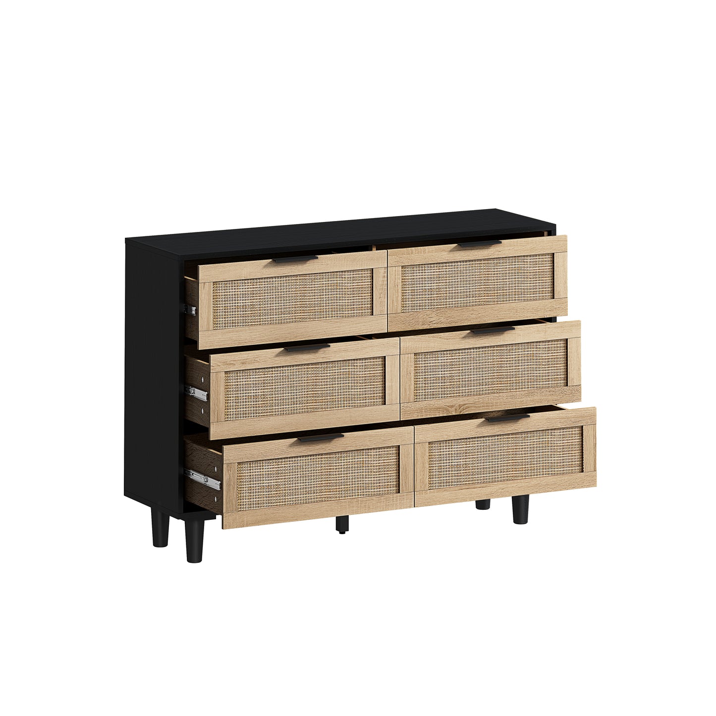 43.31"6-Drawers Rattan Storage Cabinet Rattan Drawer,for Bedroom,Living Room,Black