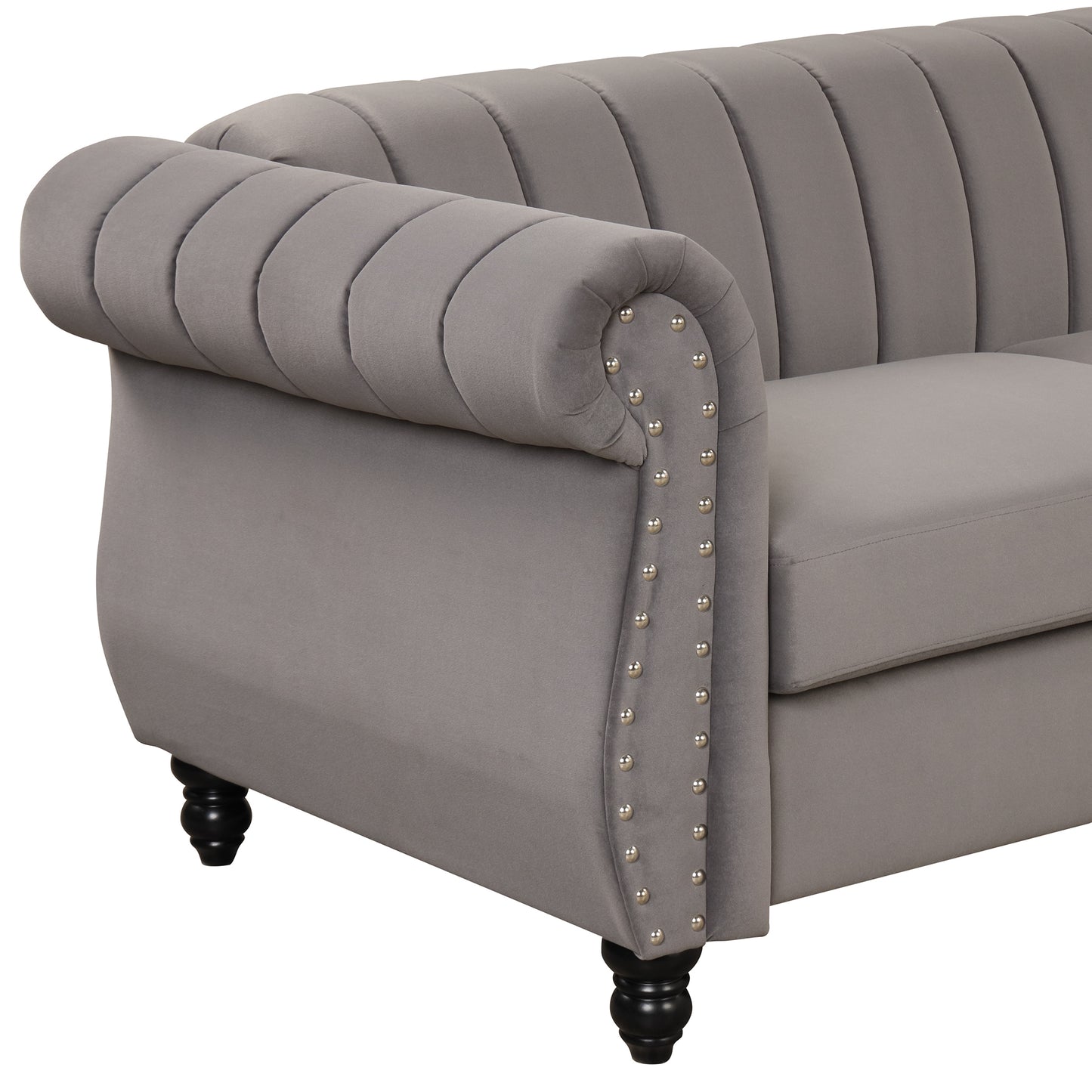 39" Modern Sofa Dutch Fluff Upholstered sofa with solid wood legs, buttoned tufted backrest,gray