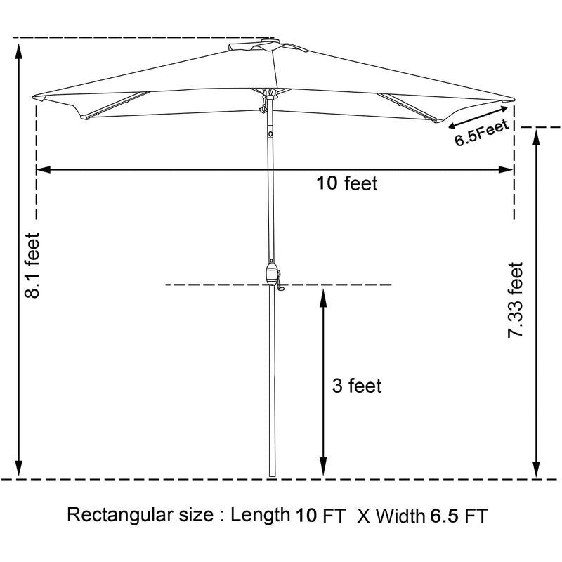 10ft Patio Umbrella with Solar Lights - 30 LED Rectangular Tilt Umbrella Aluminum Pole