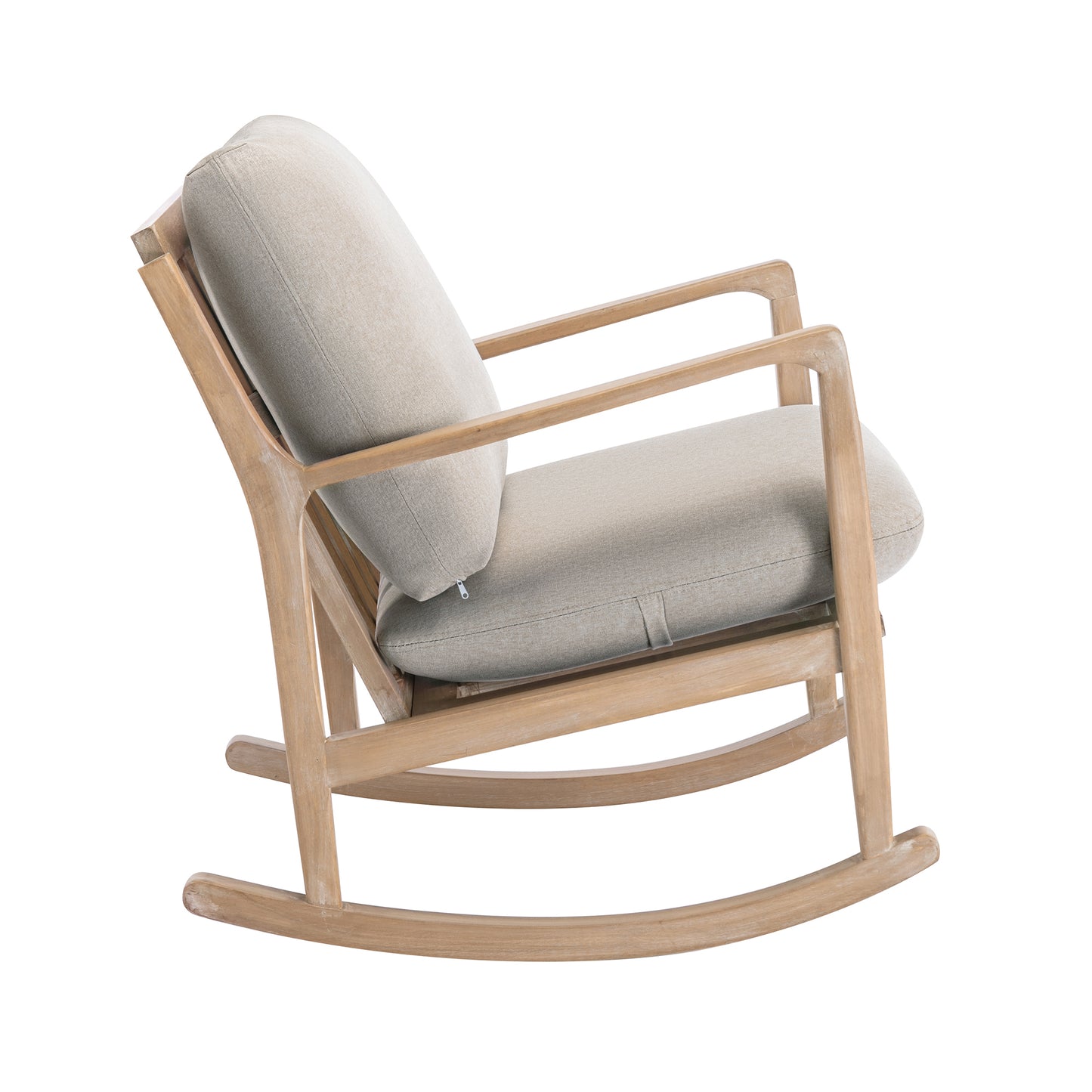 Solid Wood Rocking Chair Nursery Chair, Linen Fabric Upholstered Comfy Accent Chair for Porch, Garden Patio, Balcony, Living Room and Bedroom, Beige