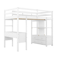 Twin  Size Loft Bed with Built-in Desk with Two Drawers, and Storage Shelves and Drawers,White