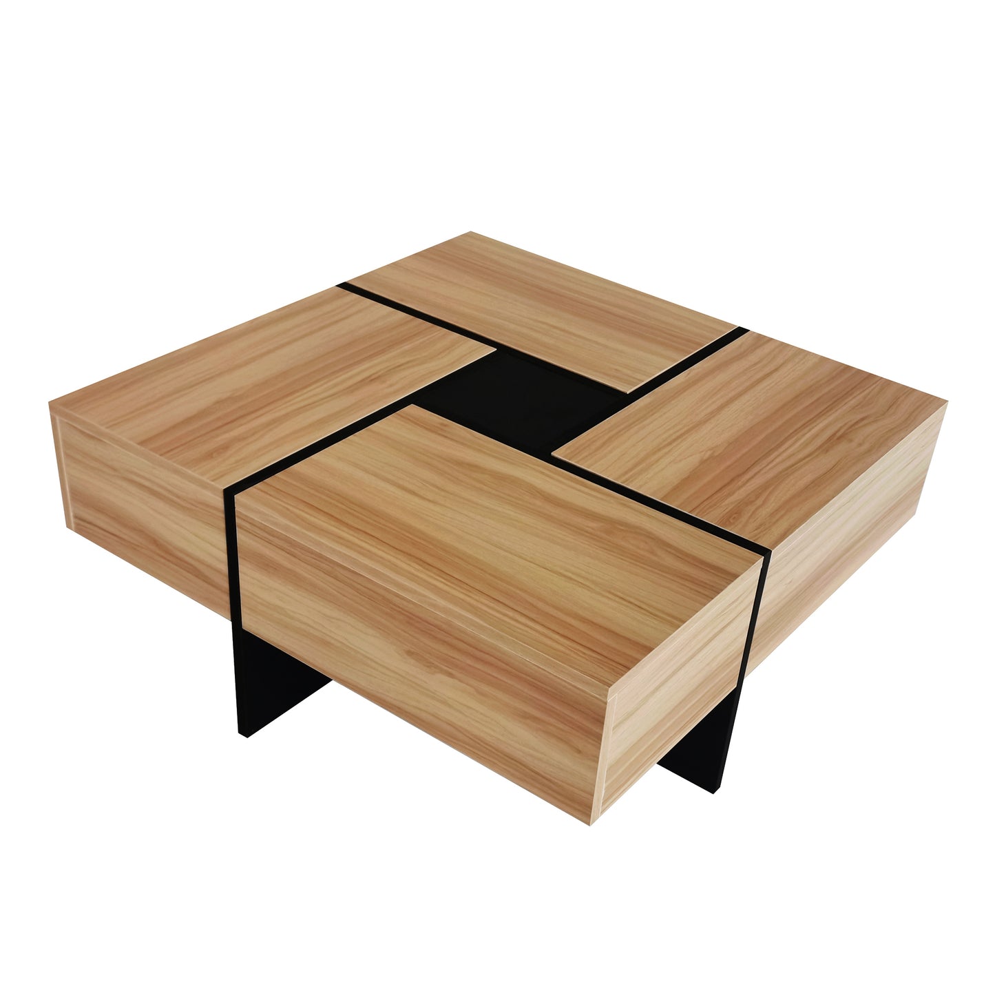 ON-TREND Unique Design Coffee Table with 4 Hidden Storage Compartments, Square Cocktail Table with Extendable Sliding Tabletop, UV High-gloss Design Center Table for Living Room, 31.5"x 31.5"