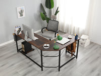 Modern Design L-Shaped Desk Corner Computer Desk PC laptop Computer Table Study Desk Home Office Wood & Metal Pella oak（包含机箱托，书包挂钩，布抽收纳袋）