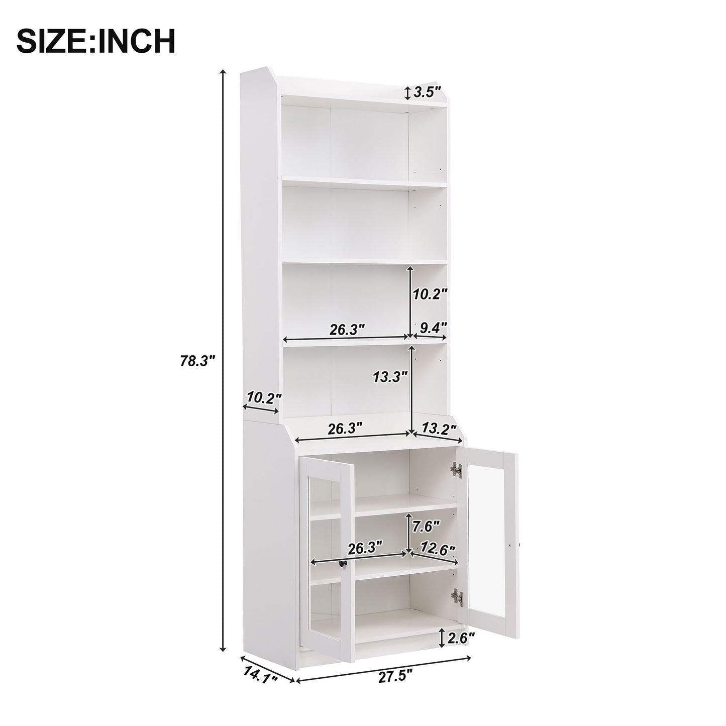 ON-TREND Chic Elegant Entertainment Wall Unit with Tall Cabinets, Modern TV Console Table for TVs Up to 65", Multifunctional TV Stand Set with Acrylic Board Door, White