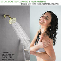 6 Spray Settings High Pressure Shower Head 5" Rain Fixed Showerhead - Gold Adjustable Shower Head with Anti-Clogging Nozzles, Low Flow Easily Installation