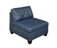 Genuine Leather Ink Blue Tufted 6pc Sectional Set 3x Corner Wedge 3x Armless Chair Living Room Furniture Sofa Couch