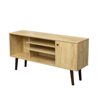 Mid-Century TV Stand for TVs up to 60 Inches, Entertainment Center with Open Storage Shelves & Cabinet, Modern TV Console for Living Room, Rustic Oak.