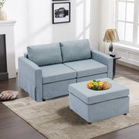 2 Seat Module Sectional Sofa Couch With 1 Ottoman,Seat Cushion and Back Cushion Removable and Washable,Light Blue