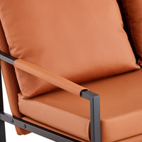 Modern Two-Seater Sofa Chair with 2 Pillows - PU Leather, High-Density Foam, Black Coated Metal Frame.BrownSF-D008-BR