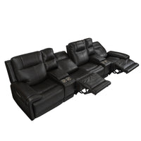 Trevor Triple 4 Seats Power Sofa With 2 Console ,Genuine Leather, Lumbar Support, Adjustable Headrest, USB & Type C Charge Port, Middle Armless Chair With Triple Power Control