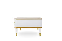 Modern White/Gold tone Sintered Matte Stone Top Coffee Table W/ Drawer