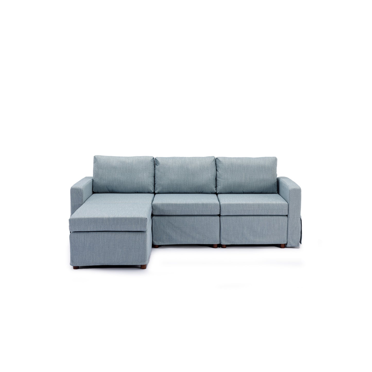 3 Seat Module Sectional Sofa Couch With 1 Ottoman,Seat Cushion and Back Cushion Removable and Washable,Light Blue