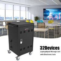 Mobile Charging Cart and Cabinet for Tablets Laptops 30-Device With Combination Lock--Black