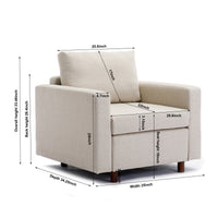 Single Seat Module Sofa Sectional Couch With Armrest With 1 Ottoman,Cushion Covers Non-removable and Non-Washable,Cream