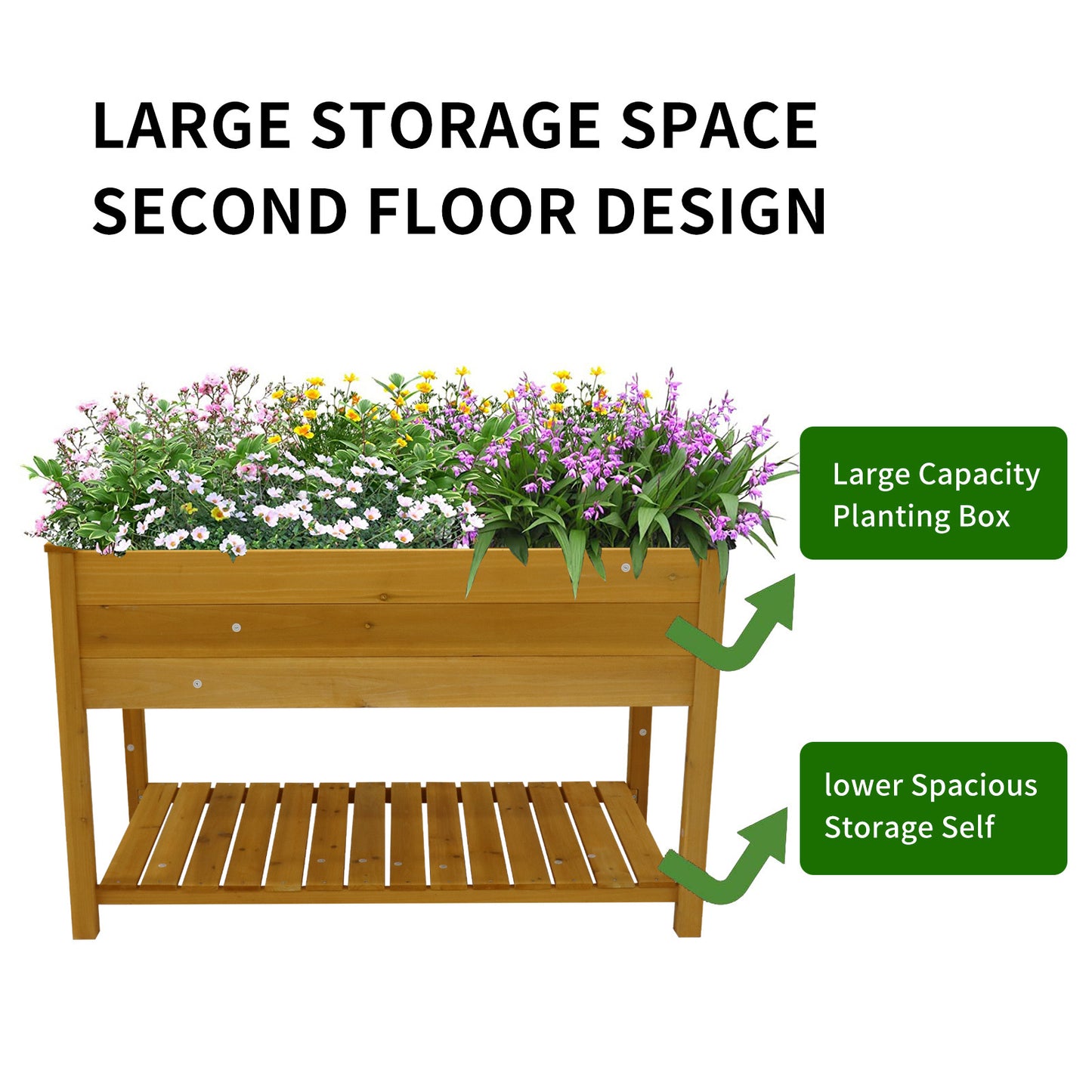 Raised Garden Bed Planter Box with Legs & Storage Shelf Wooden Elevated Vegetable Growing Bed for Flower/Herb/Backyard/Patio/Balcony 48.5x30x24.4in