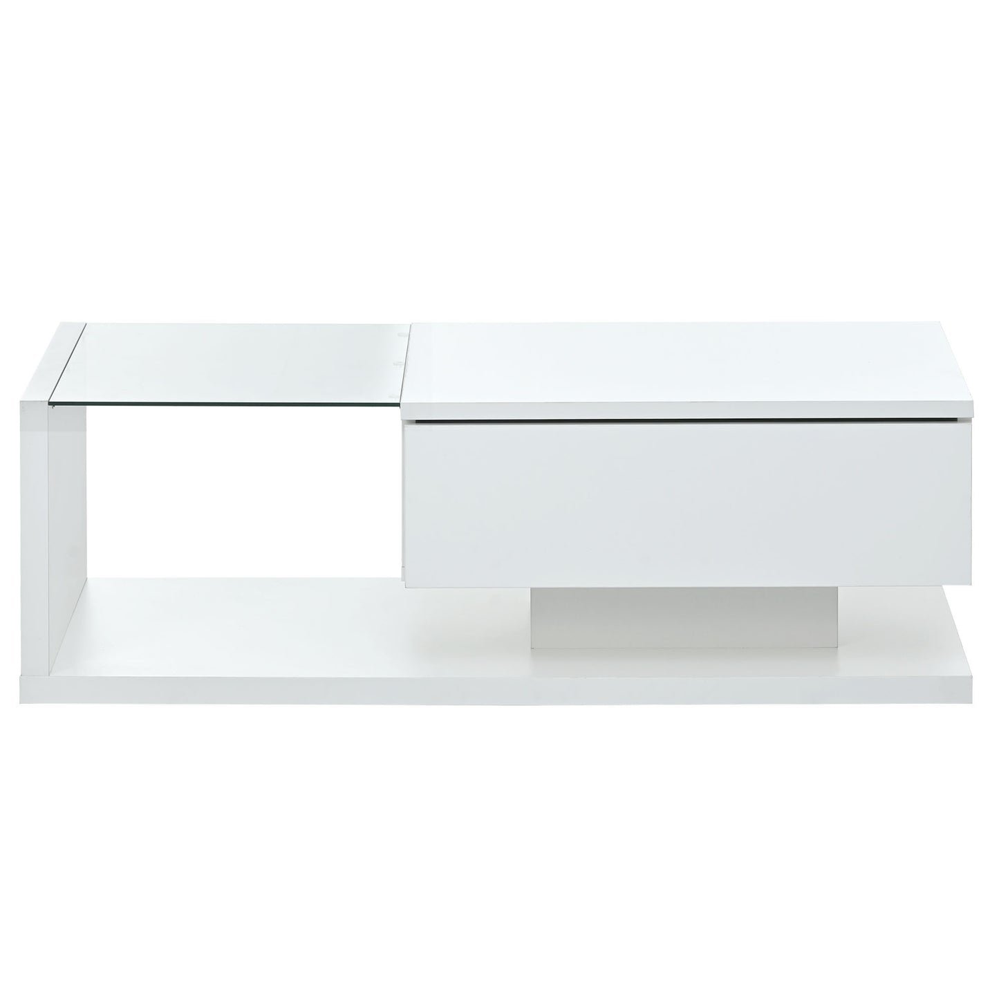 ON-TREND Modern Coffee Table with Tempered Glass, Wooden Cocktail Table with High-gloss UV Surface, Modernist 2-Tier Rectangle Center Table for Living Room, White