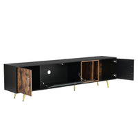 ON-TREND Stylish TV Stand with Golden Metal Handles&Legs, Two-tone Media Console for TVs Up to 80", Fluted Glass Door TV Cabinet with Removable Compartment for Living Room, Black