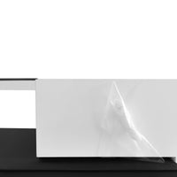 ON-TREND Unique Shape TV Stand with 2 Illuminated Glass Shelves, High Gloss Entertainment Center for TVs Up to 80", Versatile TV Cabinet with LED Color Changing Lights for Living Room, Black&White