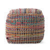 Madrid Handcrafted Boho Fabric Pouf, Sage and Multi-Color