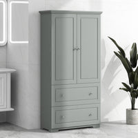 Wide Bathroom Storage Cabinet, Freestanding Storage Cabinet with Two Drawers and Adjustable Shelf, MDF Board with Painted Finish, Grey