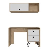 Sahara Office Set, Two Shelves, Two Drawers, Four Legs, Wall Cabinet, Single Door -Light Oak / White