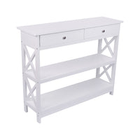 Console Table with Drawer,3-Tier Entryway Table with Storage Shelves, Wood Narrow Sofa Table for Entryway/Hallway/Living Room,White