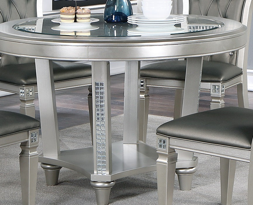 Formal Traditional Dining Table Round Table Silver Hue Glass Top 1pc Dining Table Dining Room Furniture