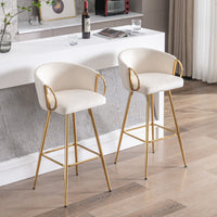 30 Inch Set of 2 Bar Stools,with Chrome Footrest and Base Velvet + Golden Leg Simple Bar Stool,CREAM