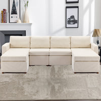 4 Seat Module Sectional Sofa Couch With 2 Ottoman,Seat Cushion and Back Cushion Removable and Washable,Cream