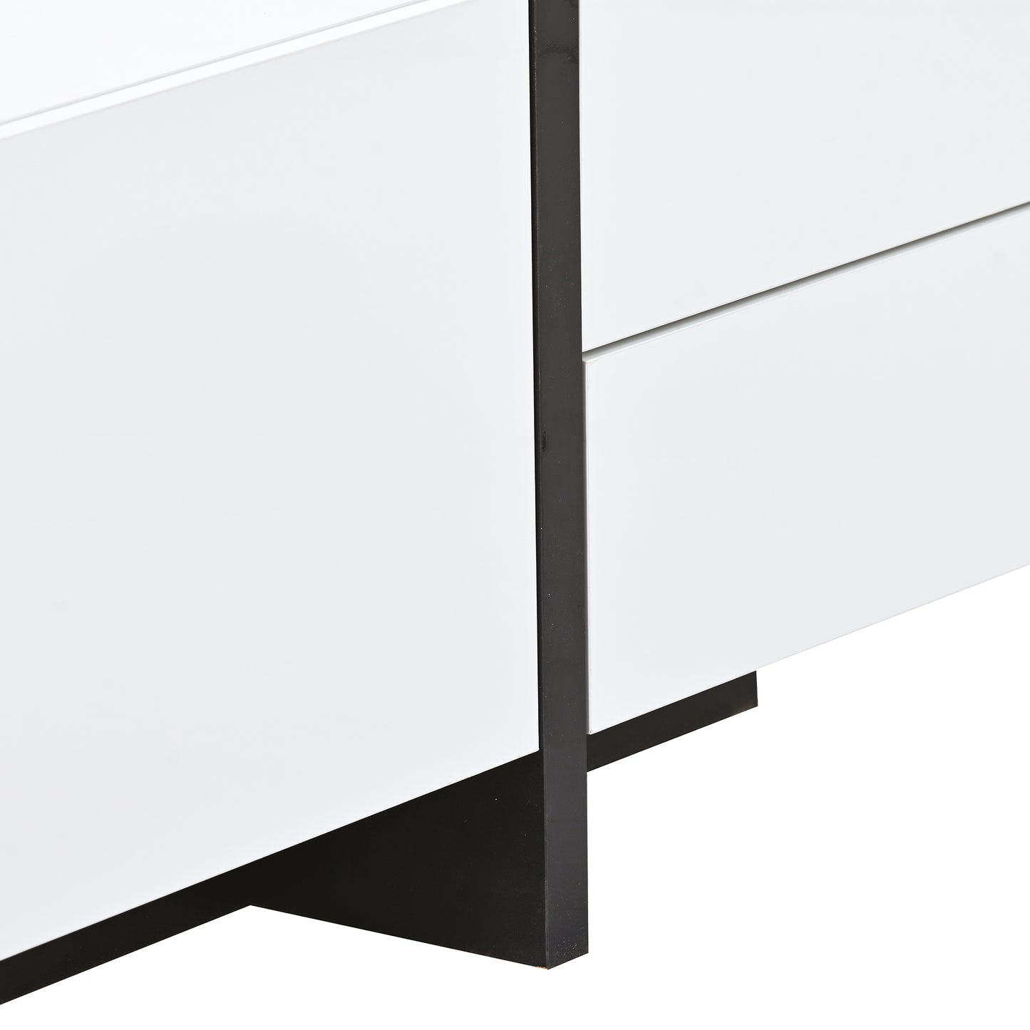 ON-TREND White & Black Contemporary Rectangle Design TV Stand, Unique Style TV Console Table for TVs Up to 80'', Modern TV Cabinet with High Gloss UV Surface for Living Room.