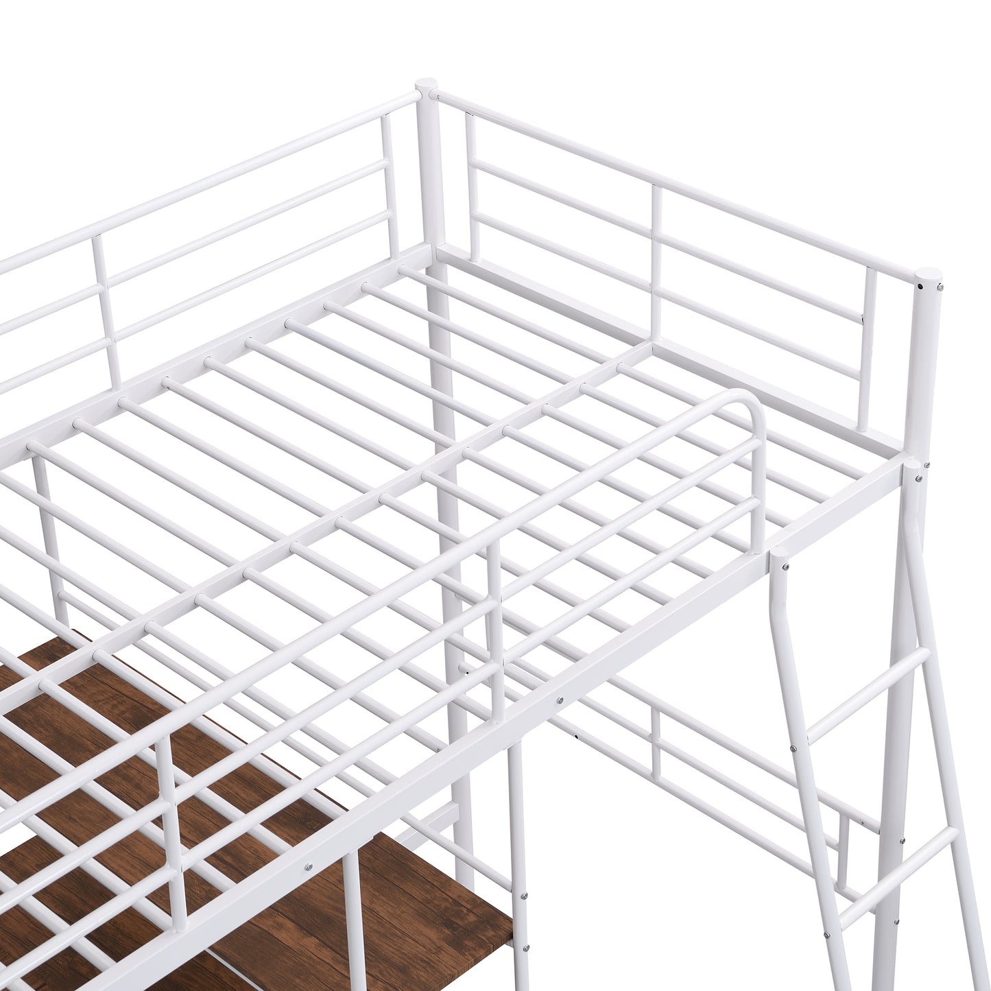 Twin Size Metal Loft Bed and Built-in Desk and Shelves,White(OLD SKU:WF280270AAK)