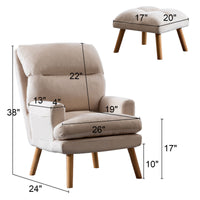 Contemporary Elegance Accent Chair with Footrest, For Relaxing, Arm Rest, Wood, Beige