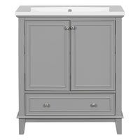 30" Bathroom Vanity with Sink Combo, Multi-functional Bathroom Cabinet with Doors and Drawer, Solid Frame and MDF Board, Grey