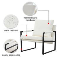 PU Leather Accent Arm Chair Mid Century Upholstered Armchair with Metal Frame Extra-Thick Padded Backrest and Seat Cushion Sofa Chairs for Living Room ( White PU Leather + Metal Frame + Foam)SF-008