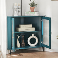 Corner Cabinet, Corner Night Stand, Free-Standing Storage Shelf Organizer(Teal Blue)