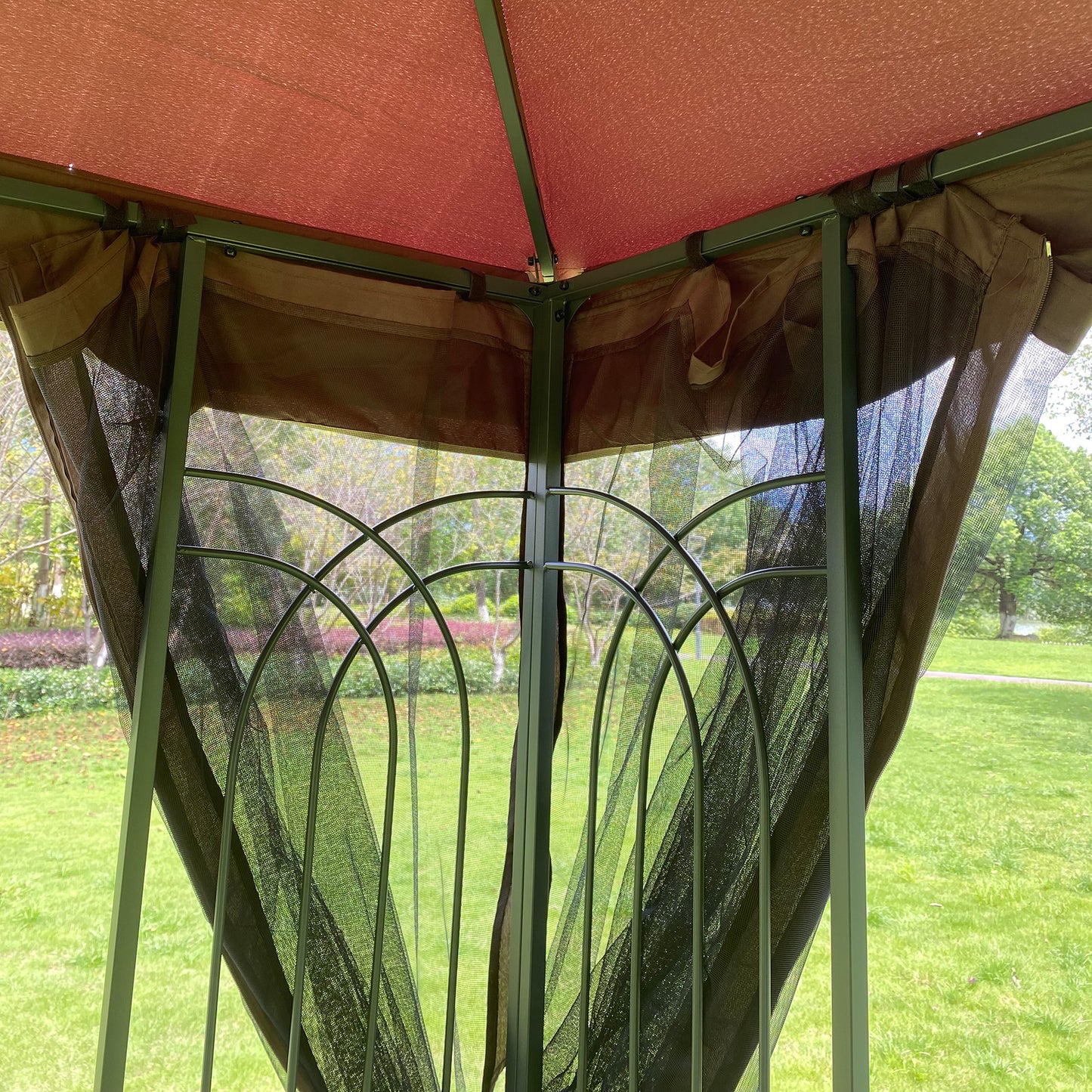 10x10 Outdoor Patio Gazebo Canopy Tent With Ventilated Double Roof And Mosquito net(Detachable Mesh Screen On All Sides),Suitable for Lawn, Garden, Backyard and Deck,Brown Top