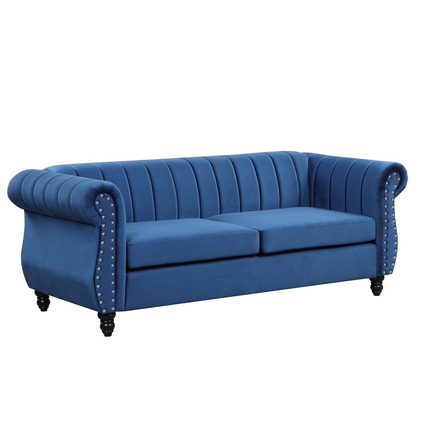 82.5" Modern Sofa Dutch Fluff Upholstered sofa with solid wood legs, buttoned tufted backrest,blue