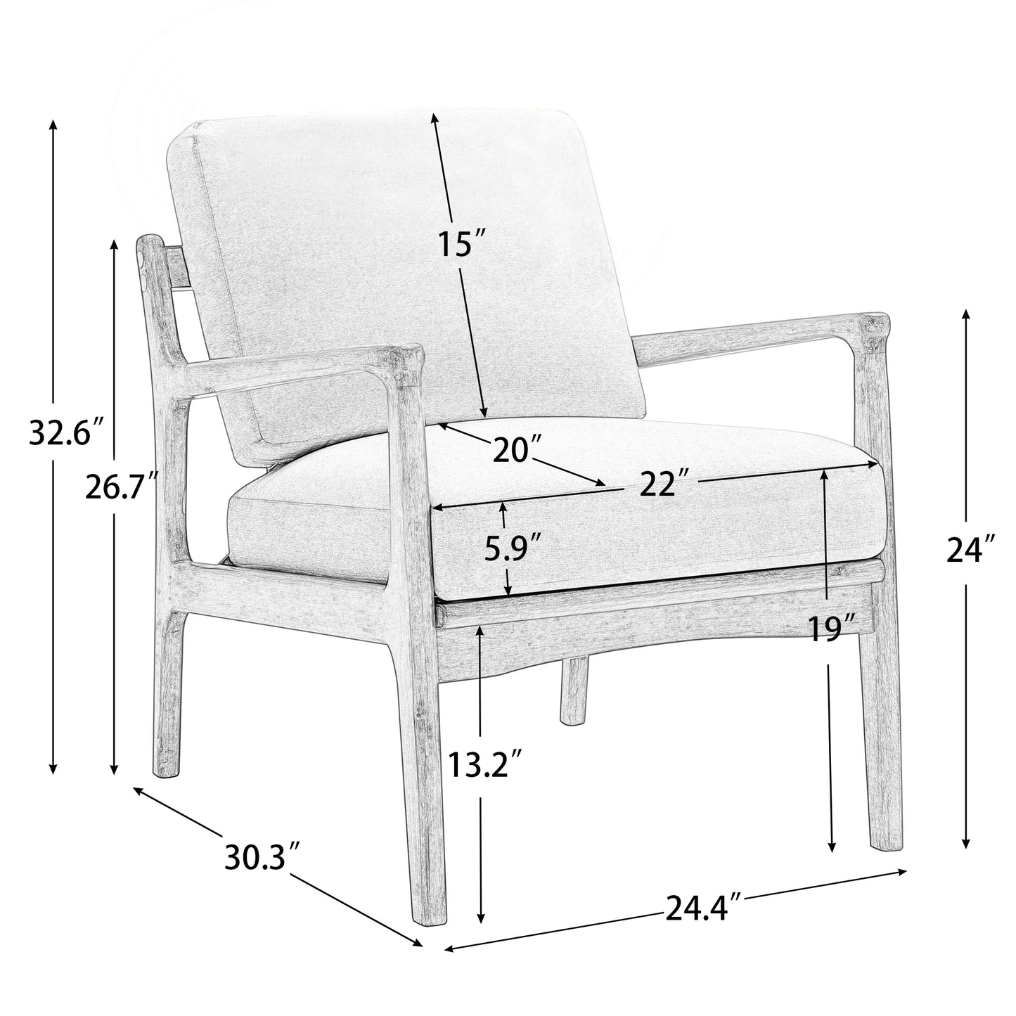 Wood Frame Armchair, Easy Assembly Mid Century Modern Farmhouse Accent Chair Lounge Chair for Living Room, Bedroom, Home Office,Tan Linen, Set of Two