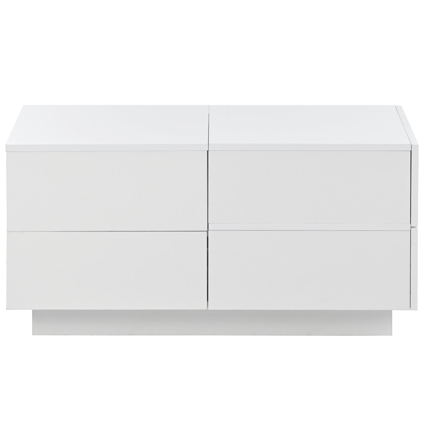 ON-TREND Extendable Coffee Table with 4 Drawers, Rectangle Cocktail Table with Hidden Storage Compartment, UV High-gloss Center Table with Sliding Top for Living Room, 35.4"x 23.6", White