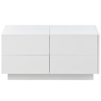 ON-TREND Extendable Coffee Table with 4 Drawers, Rectangle Cocktail Table with Hidden Storage Compartment, UV High-gloss Center Table with Sliding Top for Living Room, 35.4"x 23.6", White