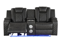 Benz LED & Power Recliner 3 PC Made With Faux Leather in Black