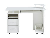 D&N solid wood computer Desk,office table with PC droller, storage shelves and file cabinet , two drawers, CPU tray,a shelf  used for planting, single , white,