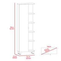 Corner Cabinet Womppi, Five Open Shelves, Single Door, White Finish